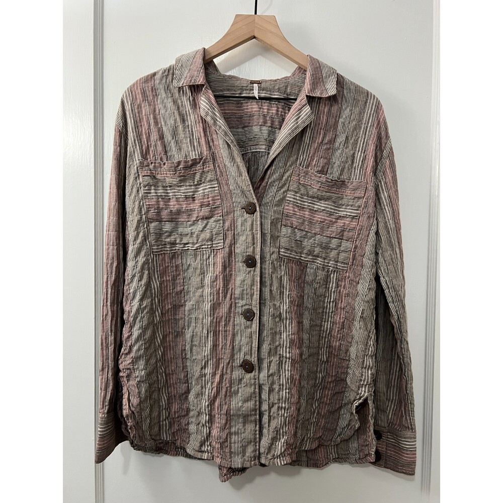 Free People Women's Oversized High Tide Shirt Pink Sands Stripe Size XS
